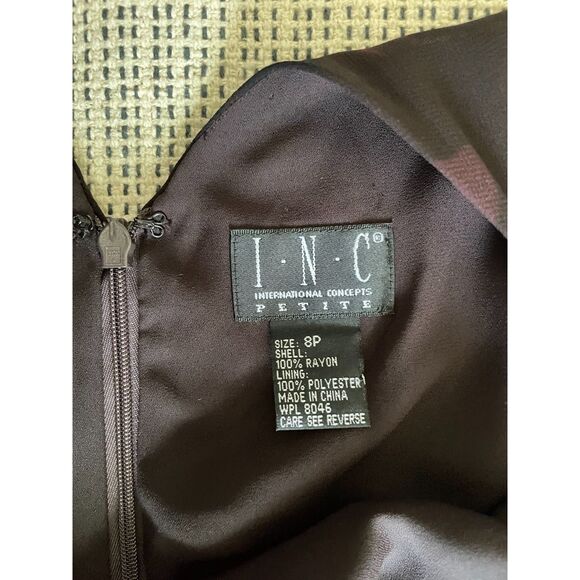 INC Women’s 8P Floral Sleeveless Midi Dress Brown Burgundy Elegant Cocktail - Picture 4 of 5